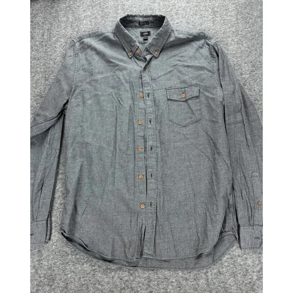 J.Crew Mens XL Slim Fit Gray Button Down Long Sleeve Shirt Flannel Casual Pocket